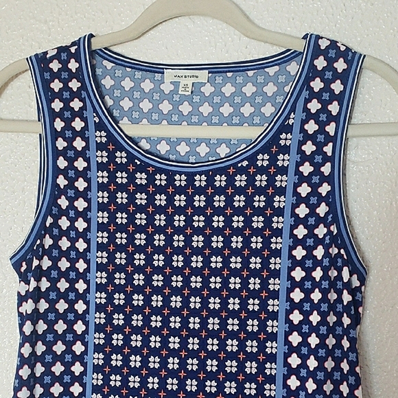 Max Studio Sleeveless Midi Dress Blue White Orange Geometric Medallion Size XS - Picture 3 of 10